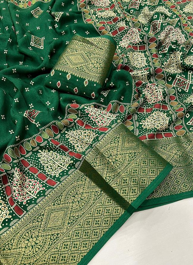 Moss Mello Green Traditional Wear Zari Work Saree